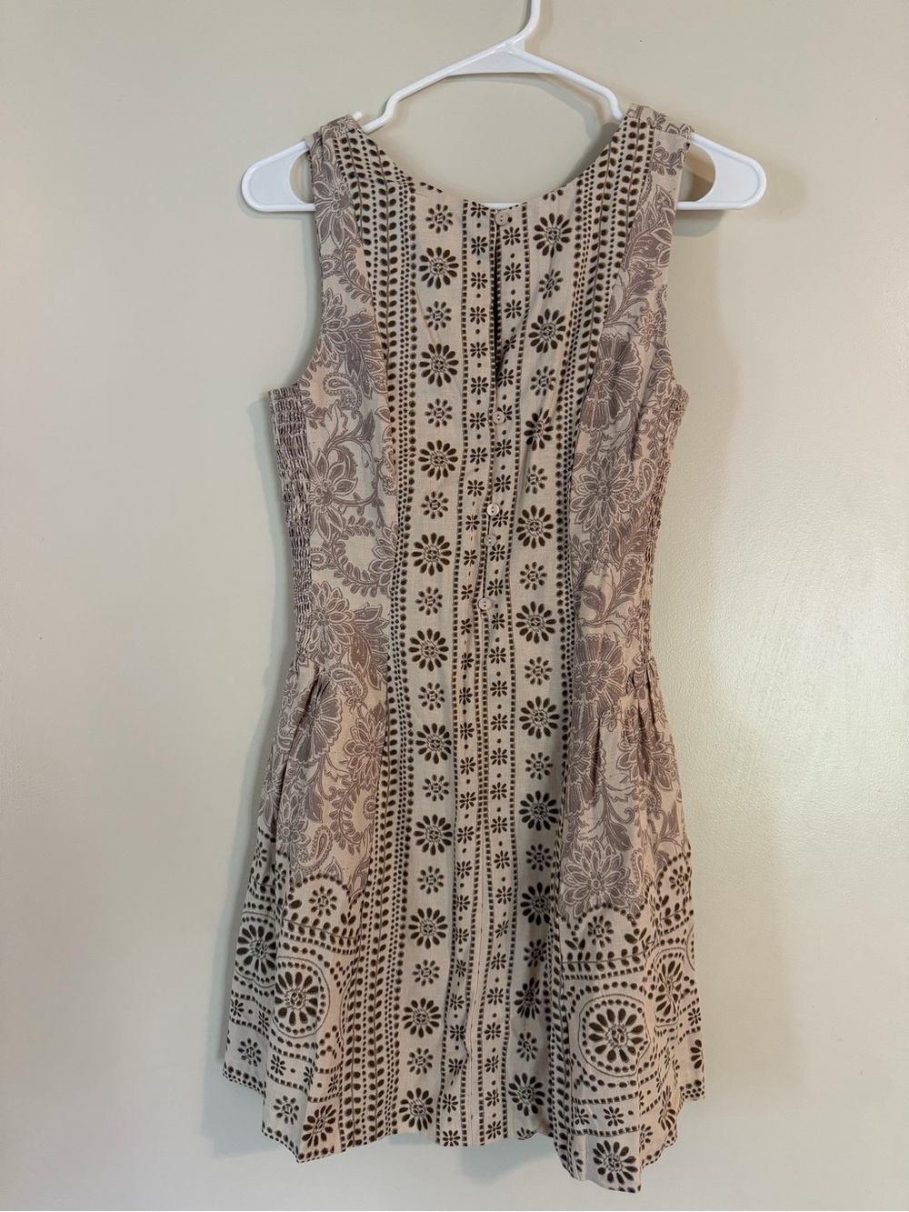 Sleeveless Floral Eyelet Mini Dress in Beige